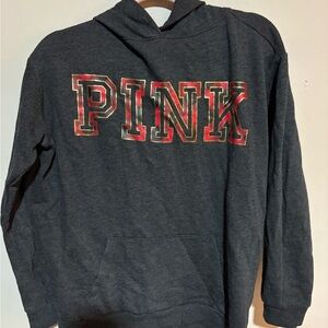 PINK Victoria's Secret Dark Gray Hoodie with Red Accents